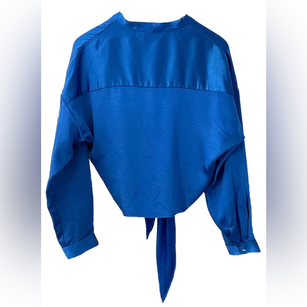 Lucy Paris Gloria Wrap Top Blue Long Sleeve Tie Front Blouse Size Small NWT - Picture 7 of 11